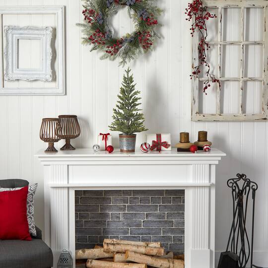 2ft. Pre-Lit Pine Artificial Christmas Tree in Rustic Metal Planter, Warm White Lights